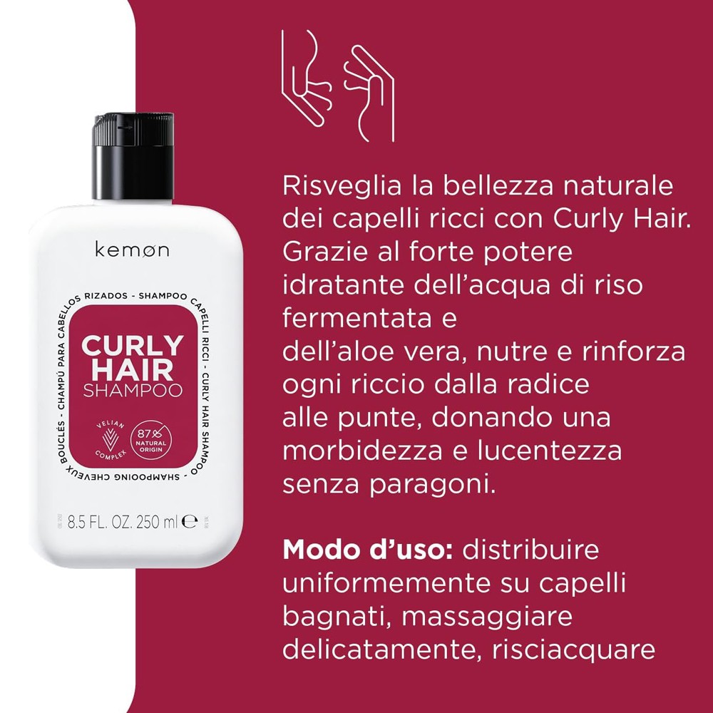 Kemon - Champú para Cabellos Rizados Hair Care Curly Hair 250 ml