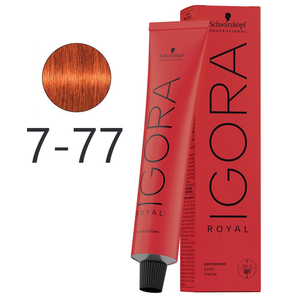 Schwarzkopf - Tinte Permanente Igora Royal 7-77 Rubio Medio Cobrizo Intenso 60 ml